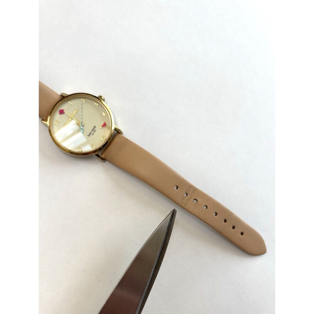 Kate Spade Metro Vachetta Watch Gold Beige Leather 5 O'Clock Somewhere 34mm - Picture 5 of 7